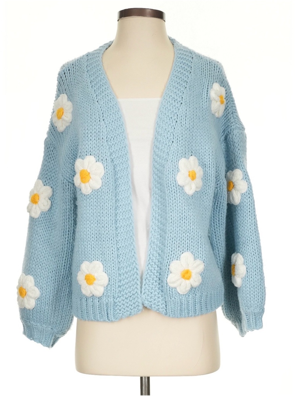 Altar'd State Light Blue Daisy Appliqué Knit Cardigan